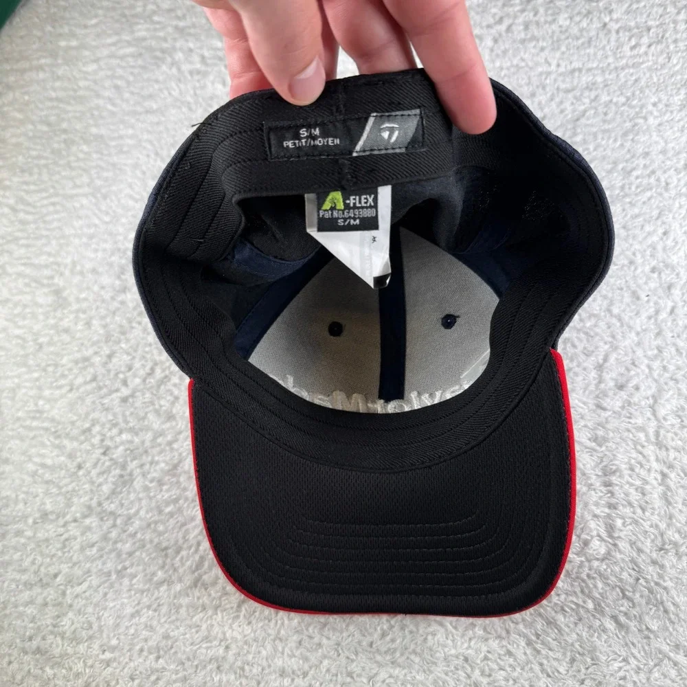Taylormade Fitted Hat Cap Red Navy Blue Small / Medium Stretch Used Golf